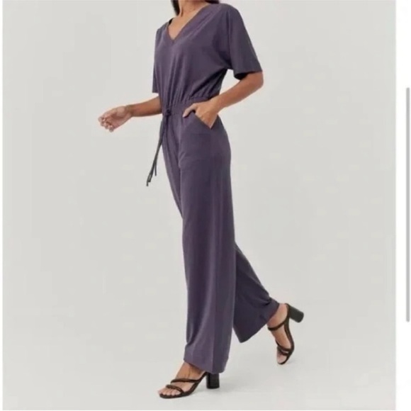 Pact Organic Cotton Revive Deep V Jumpsuit Currant Purple SIZE XL EUC - Picture 2 of 11